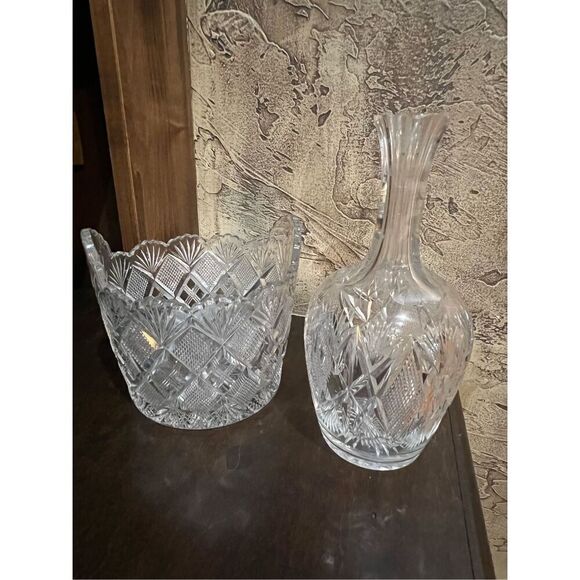 George Duncan EAPG Cut Crystal Vase and Ice Bucket Heavy Pressed Glass Set - Picture 1 of 5